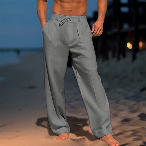 Men's Drawstring Waist Pleated Smart Casual Pants