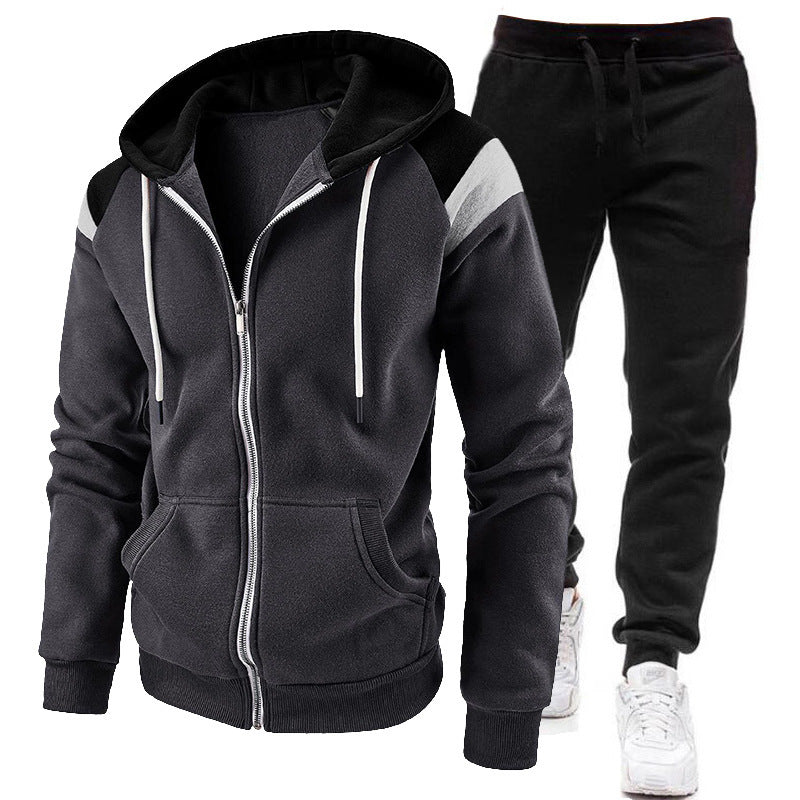 Men's Fleece Lined Paneled Zip Hoodie Jogger Set