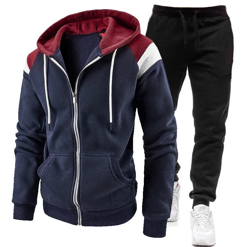 Men's Fleece Lined Paneled Zip Hoodie Jogger Set