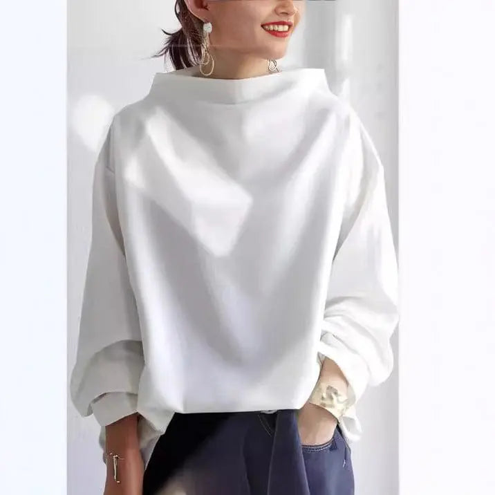 Women's Roomy Folded Roll Neck Soft Knit Pullover