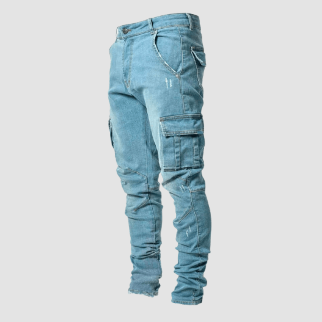 Men's Tapered Fit Cargo Pocket Denim Jeans