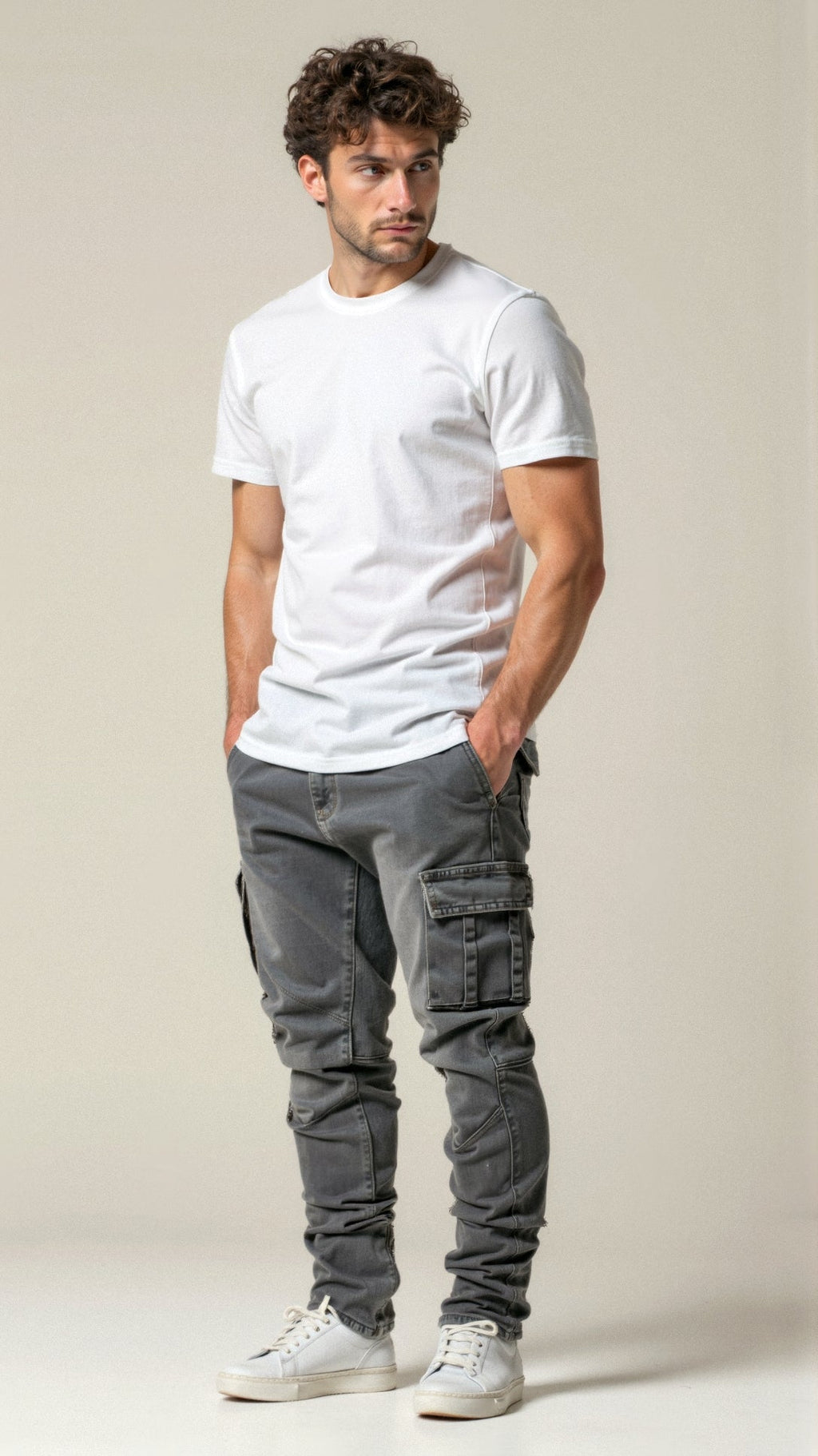 Men's Tapered Fit Cargo Pocket Denim Jeans