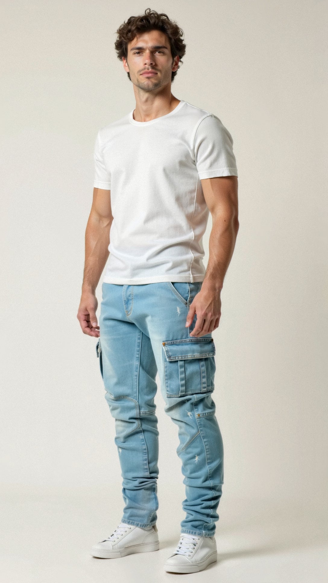 Men's Tapered Fit Cargo Pocket Denim Jeans