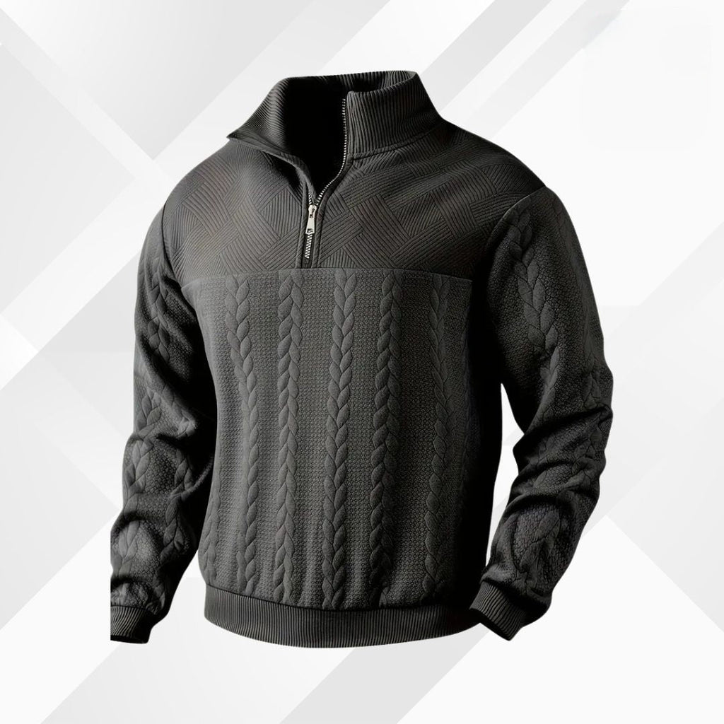 Men's Adjustable Half-Zip Cable Knit Pullover with Textured Yoke