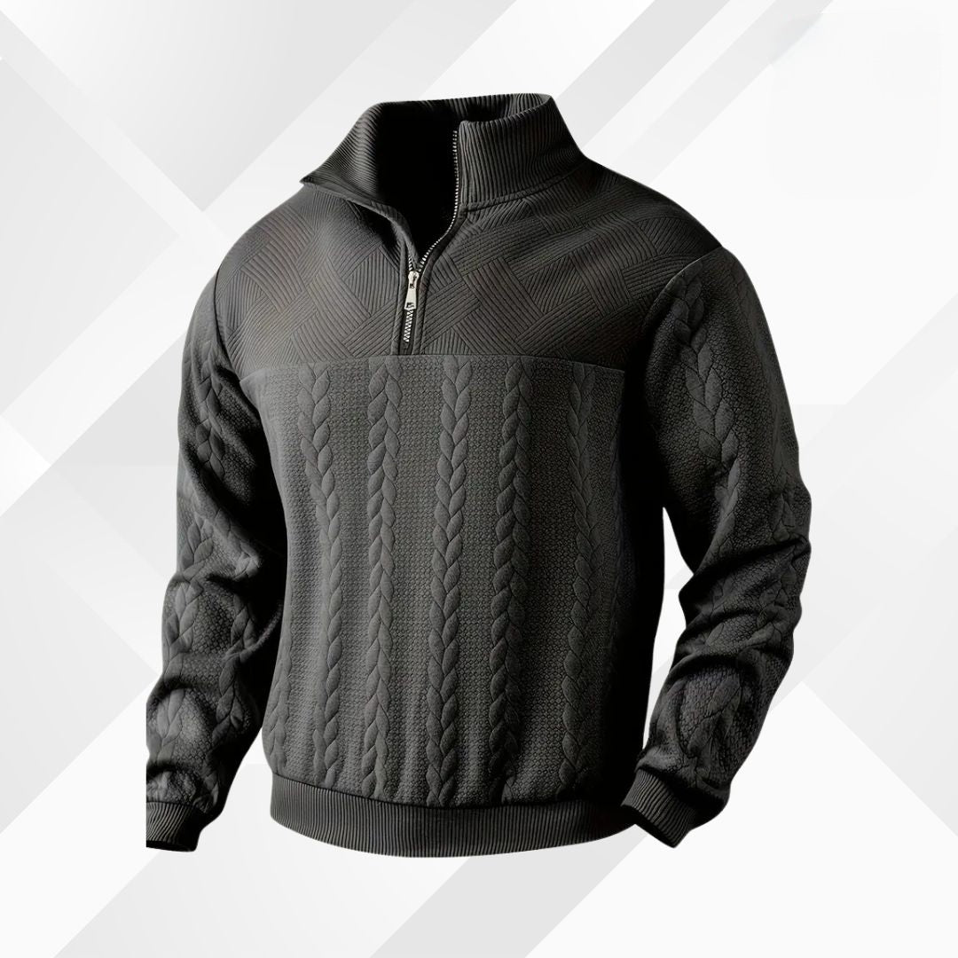 Men's Adjustable Half-Zip Cable Knit Pullover with Textured Yoke