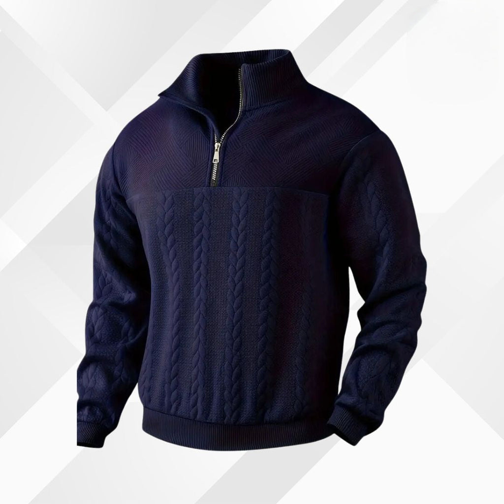 Men's Adjustable Half-Zip Cable Knit Pullover with Textured Yoke
