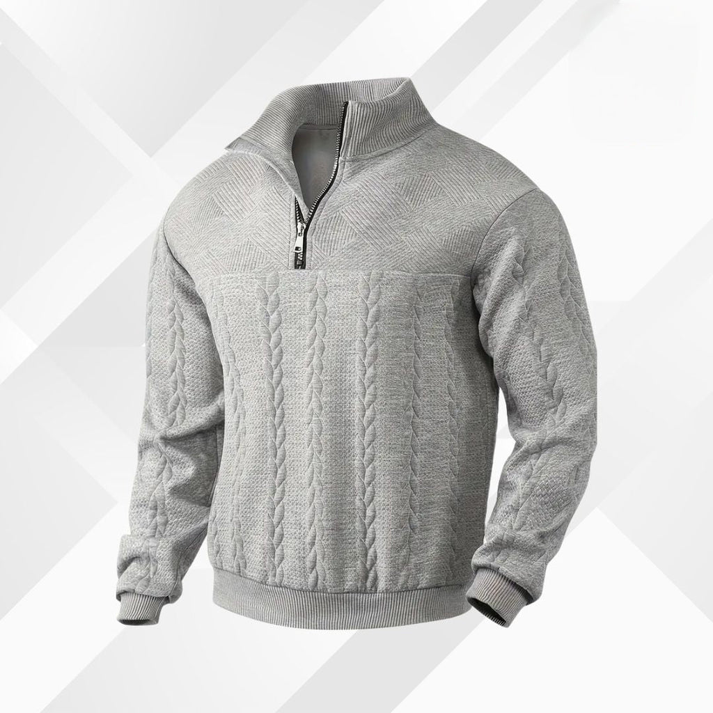 Men's Adjustable Half-Zip Cable Knit Pullover with Textured Yoke