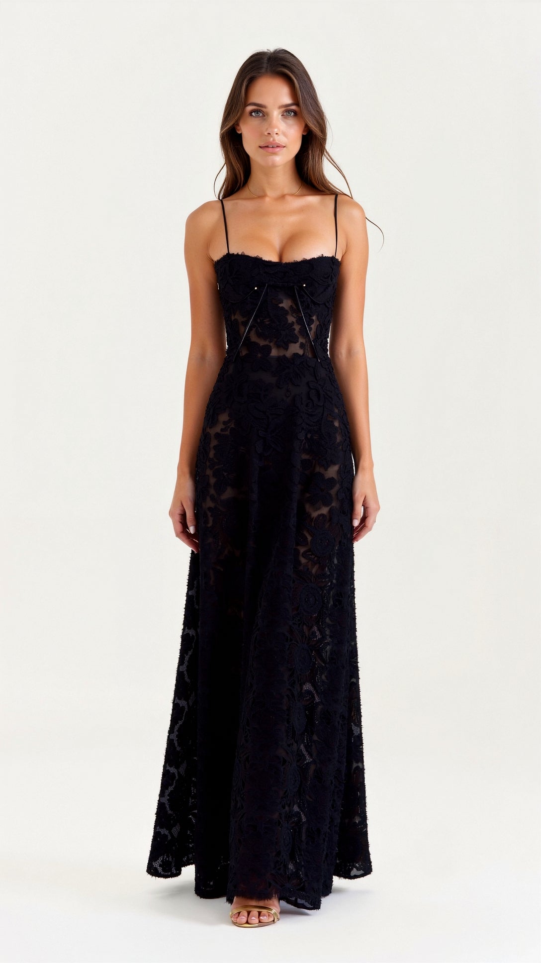 Women's Corset Lace-Up Back A-Line Slip Maxi Dress