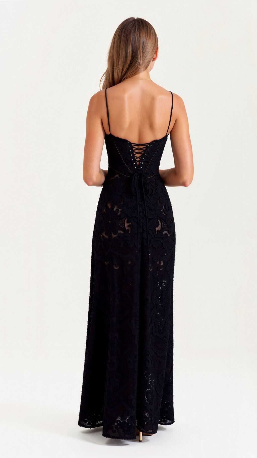 Women's Corset Lace-Up Back A-Line Slip Maxi Dress