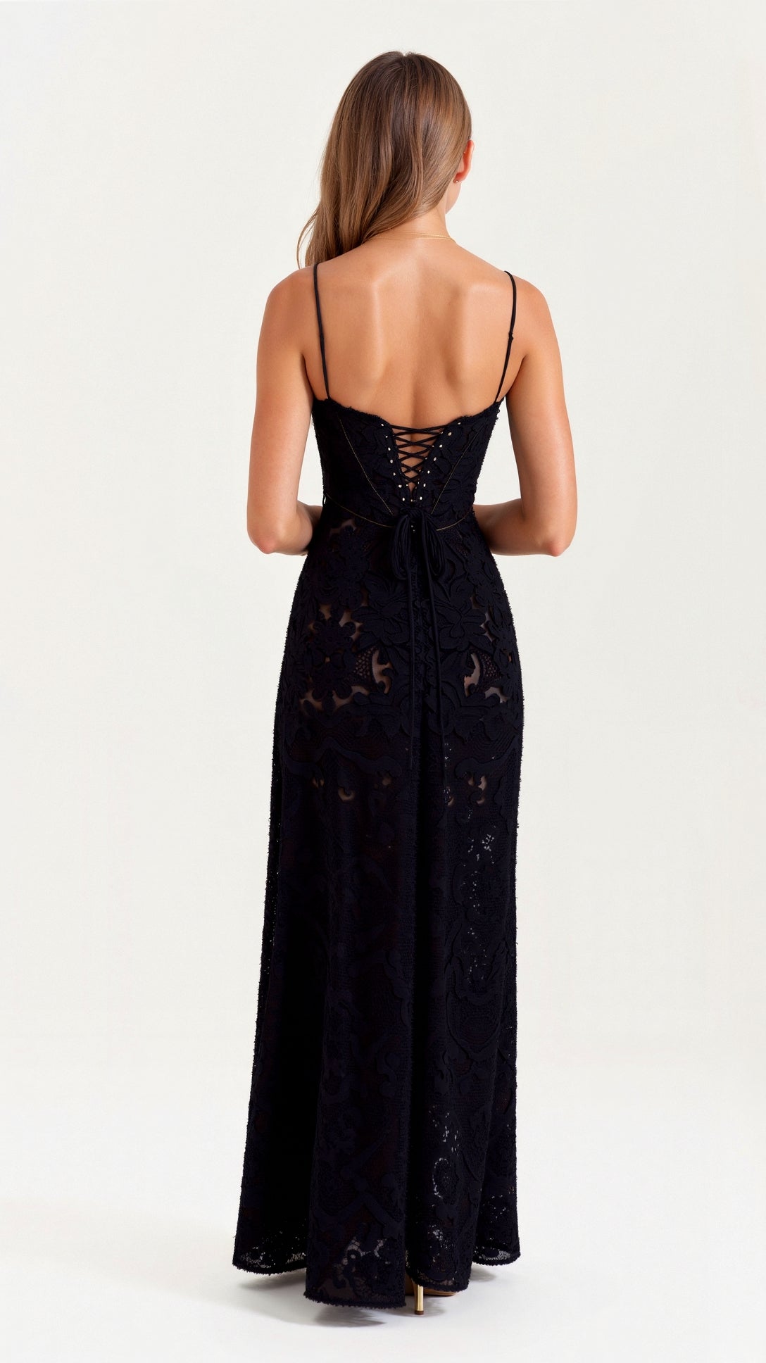 Women's Corset Lace-Up Back A-Line Slip Maxi Dress