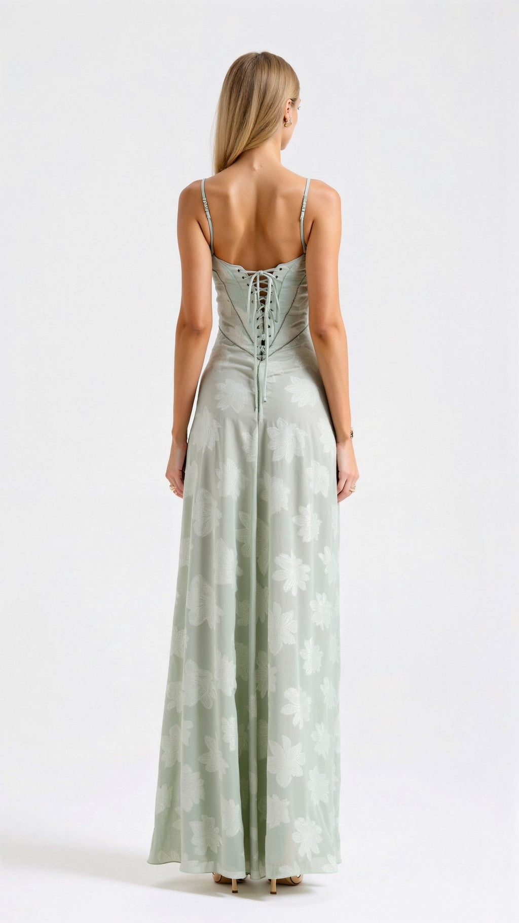 Women's Corset Lace-Up Back A-Line Slip Maxi Dress