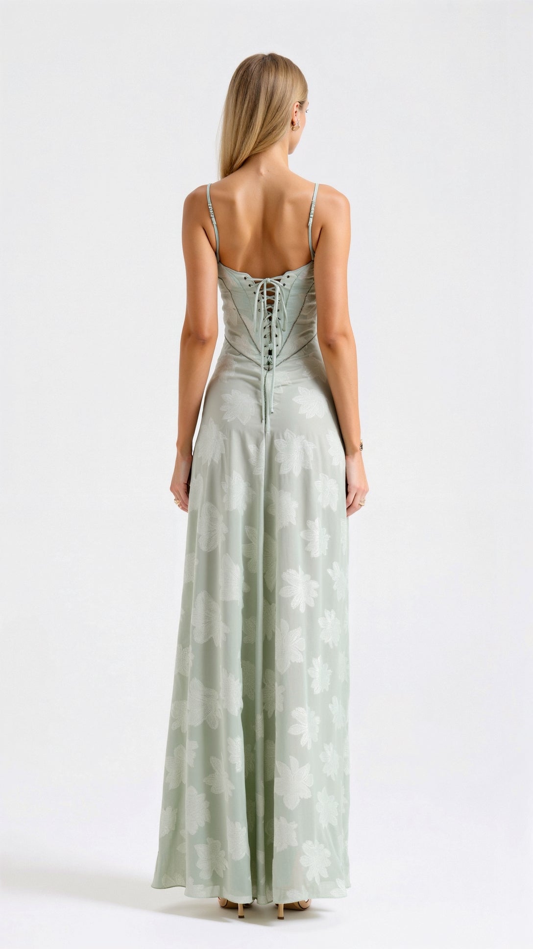 Women's Corset Lace-Up Back A-Line Slip Maxi Dress