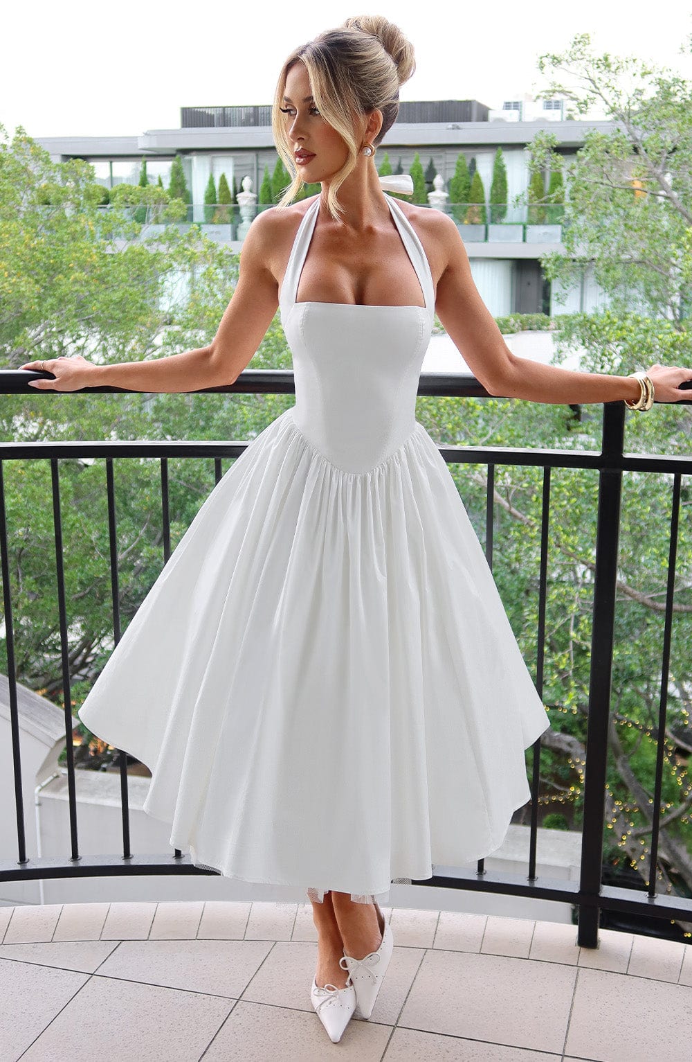 Women's Vintage-Inspired Halter A-Line Cocktail Midi Dress