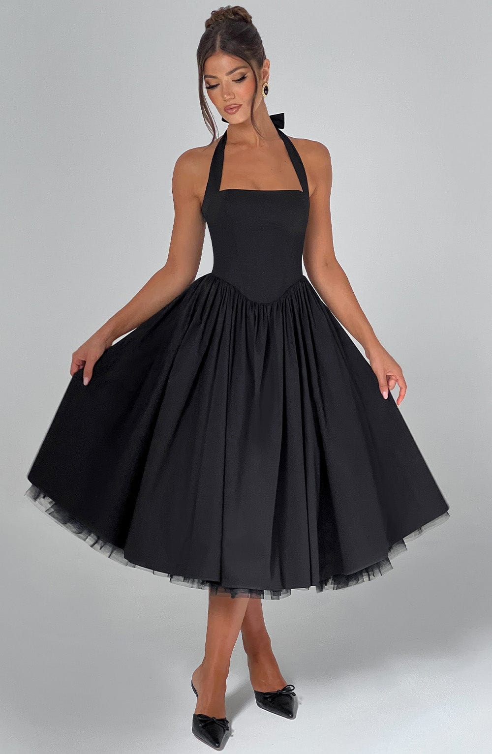Women's Vintage-Inspired Halter A-Line Cocktail Midi Dress