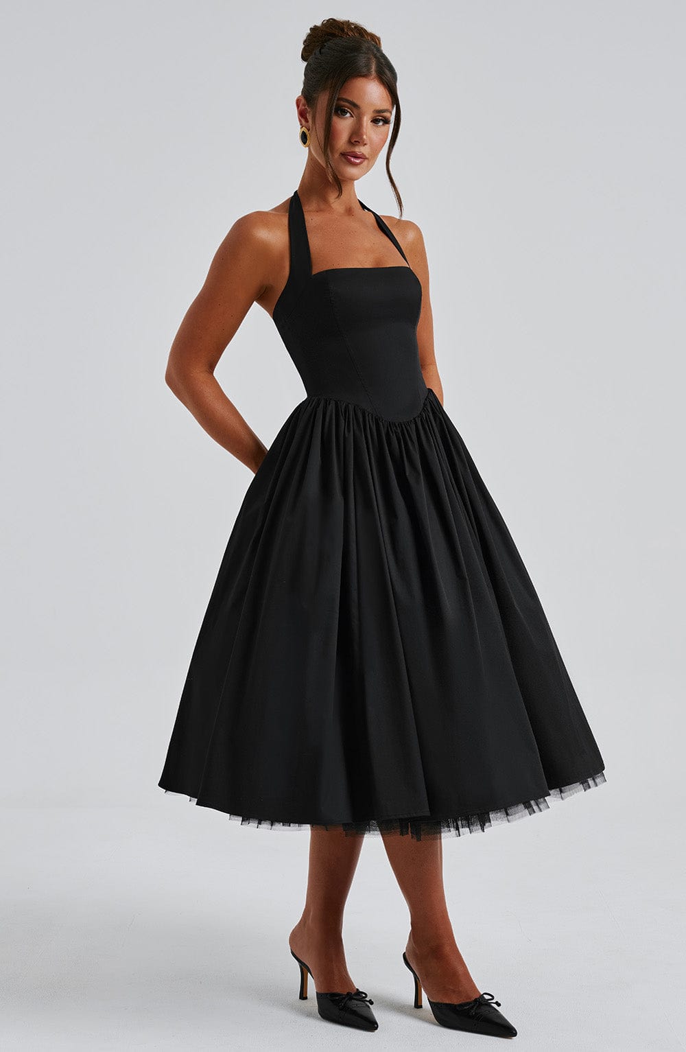 Women's Vintage-Inspired Halter A-Line Cocktail Midi Dress