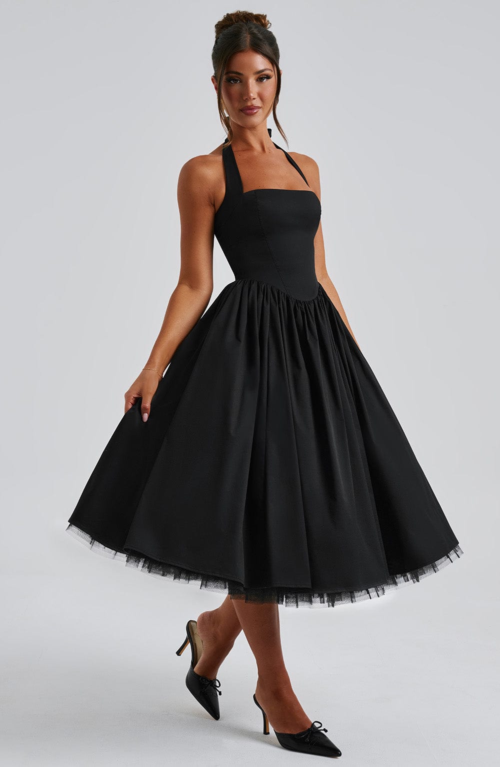 Women's Vintage-Inspired Halter A-Line Cocktail Midi Dress