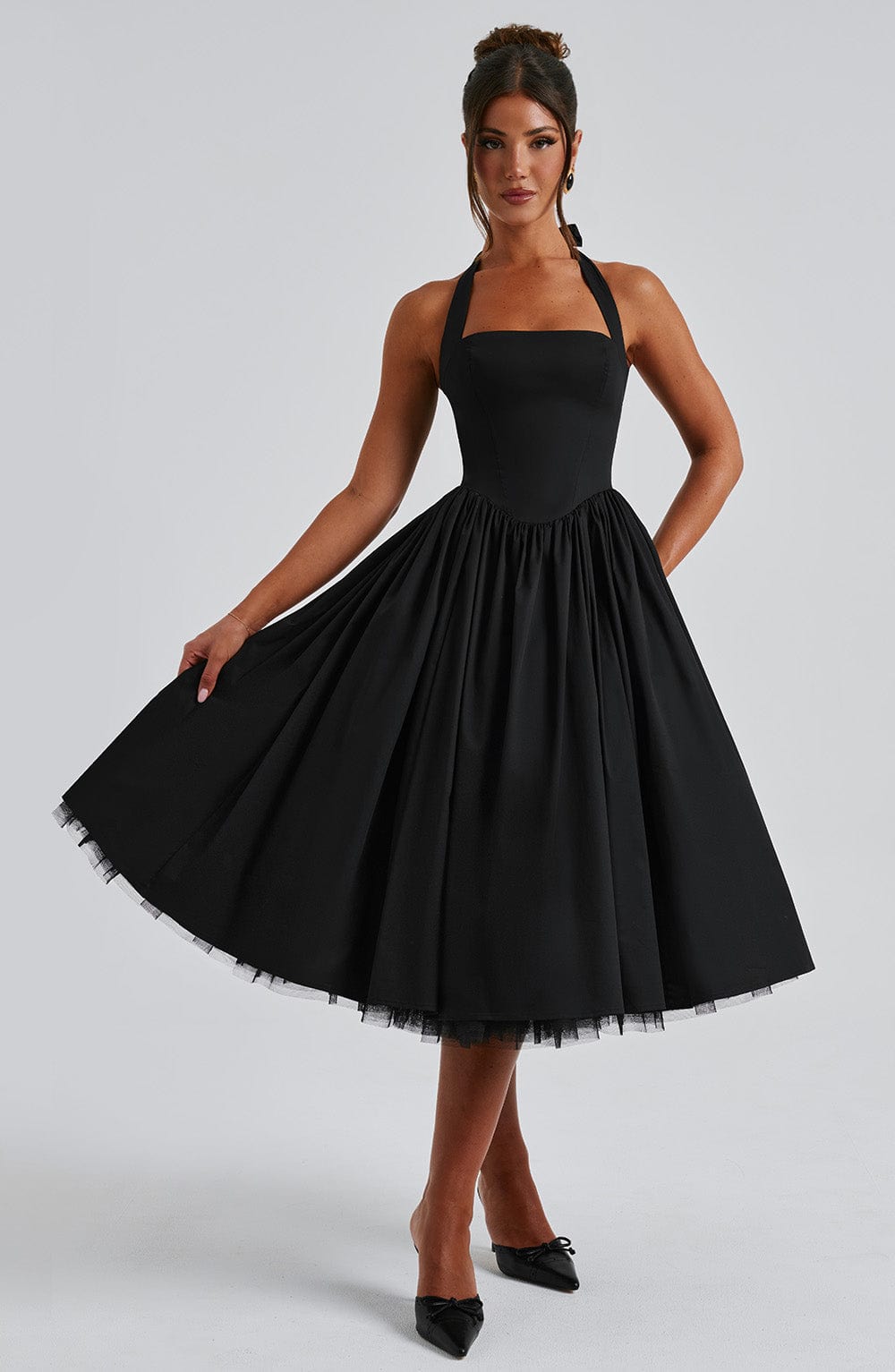 Women's Vintage-Inspired Halter A-Line Cocktail Midi Dress