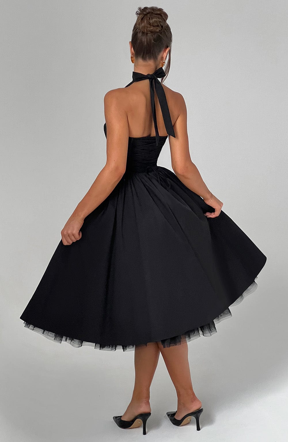 Women's Vintage-Inspired Halter A-Line Cocktail Midi Dress