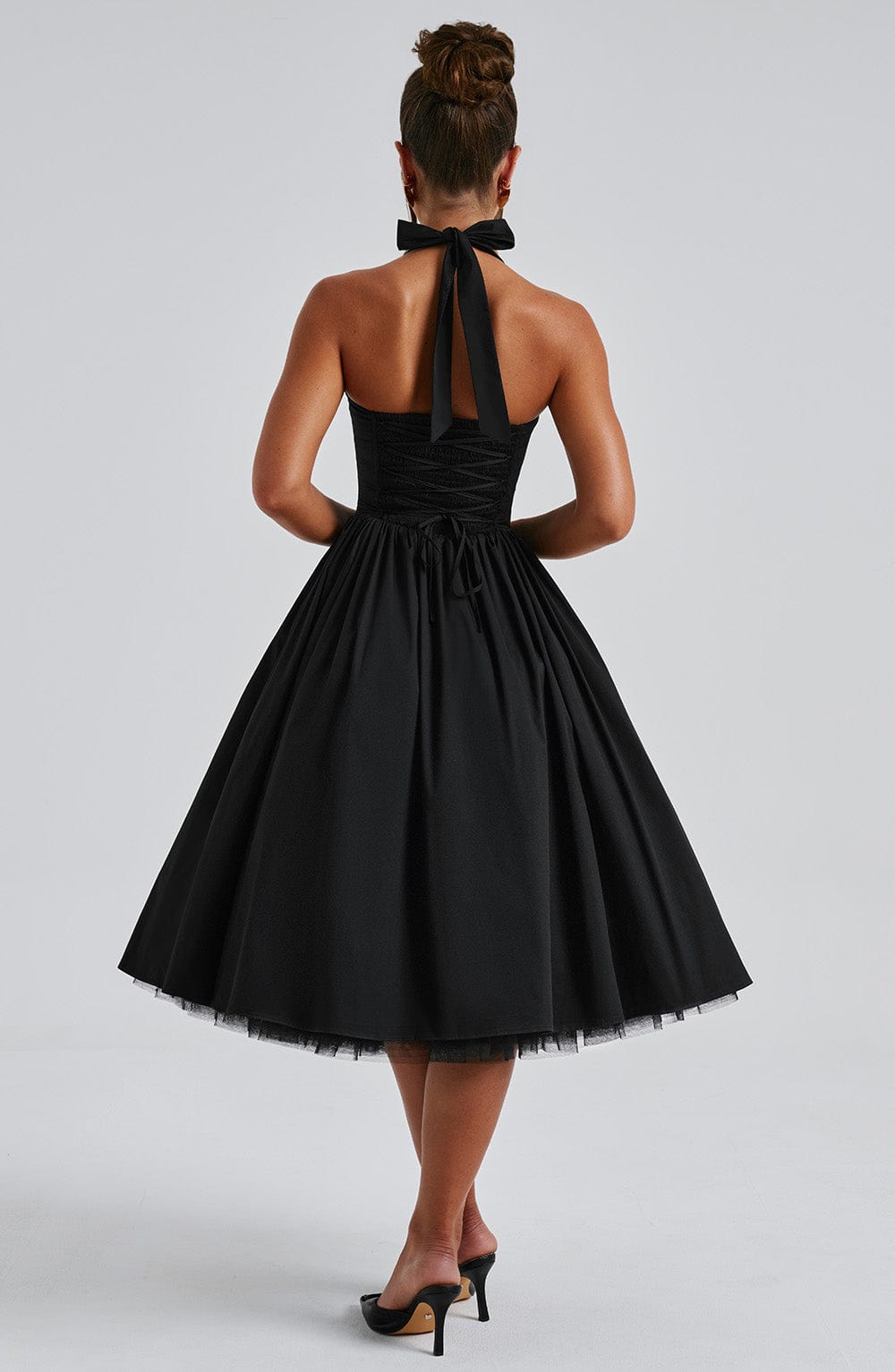 Women's Vintage-Inspired Halter A-Line Cocktail Midi Dress