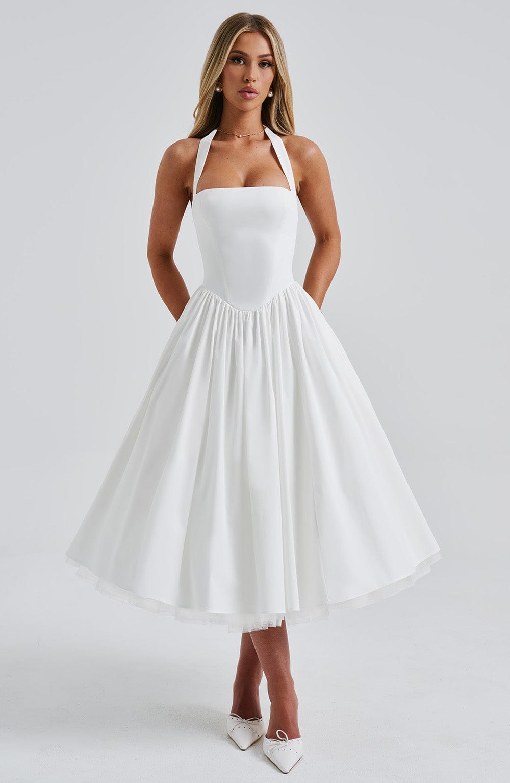 Women's Vintage-Inspired Halter A-Line Cocktail Midi Dress