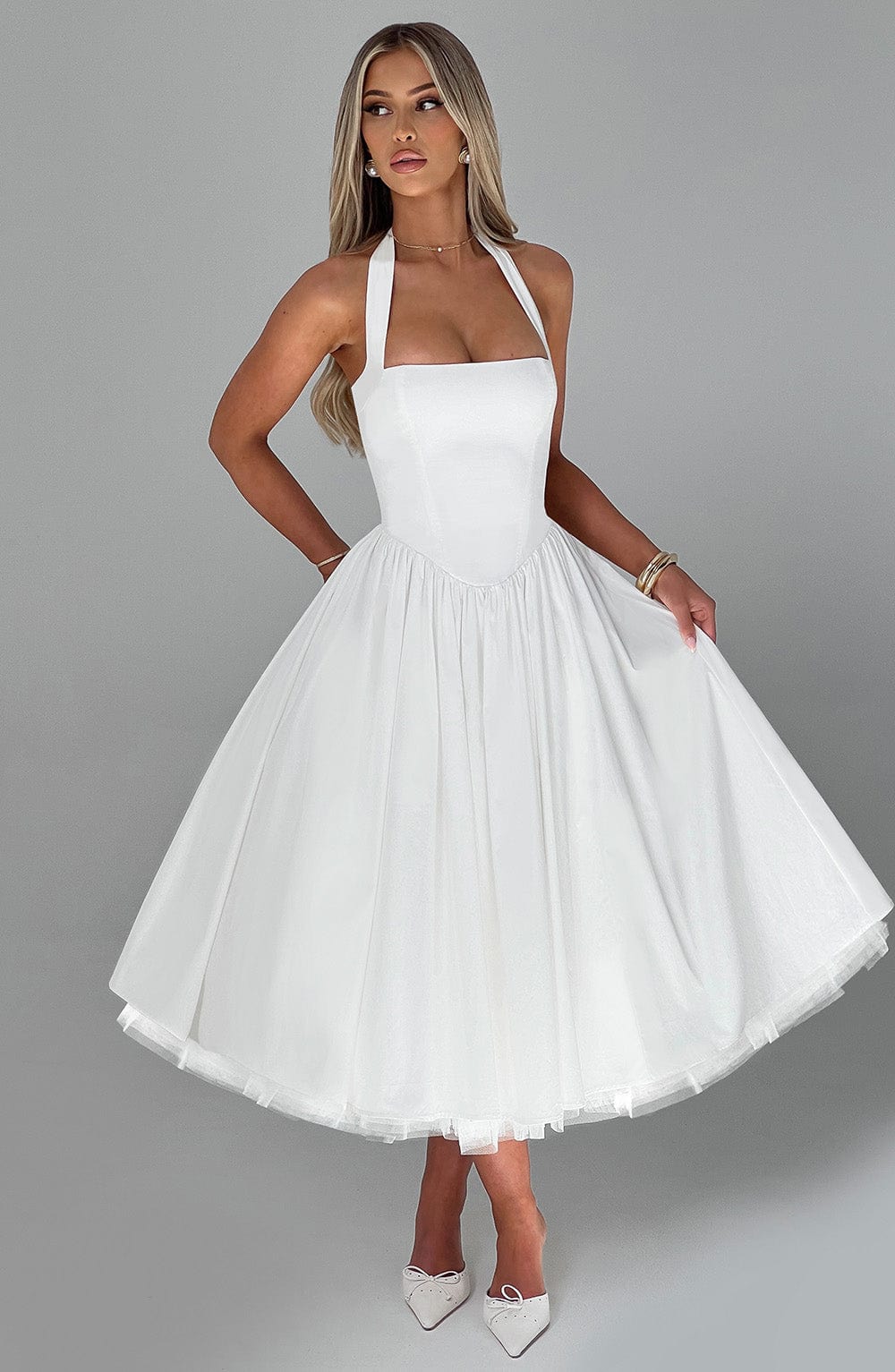 Women's Vintage-Inspired Halter A-Line Cocktail Midi Dress