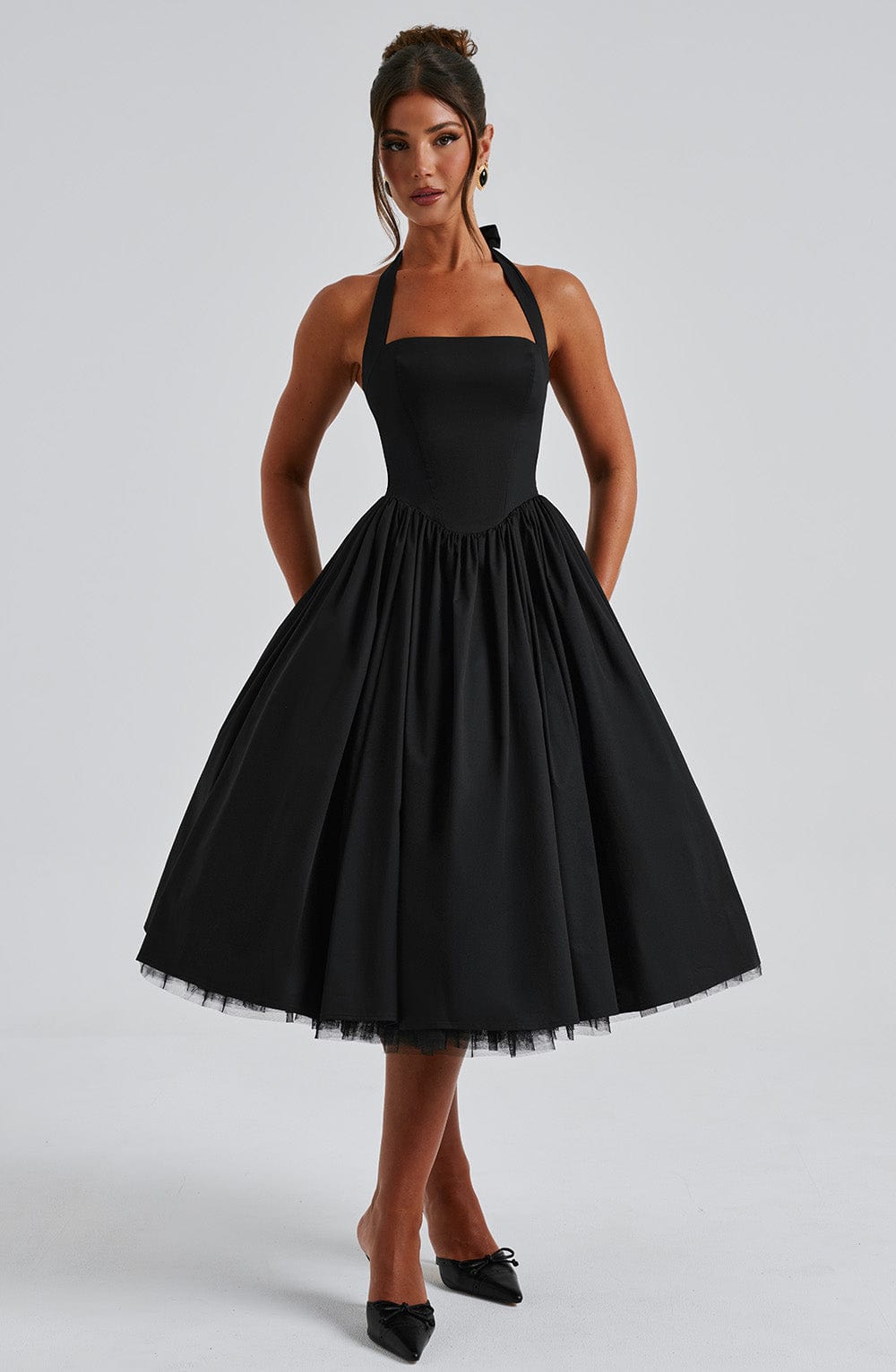Women's Vintage-Inspired Halter A-Line Cocktail Midi Dress