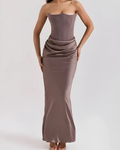 Women's Draped Corset Bodice Strapless Maxi Dress