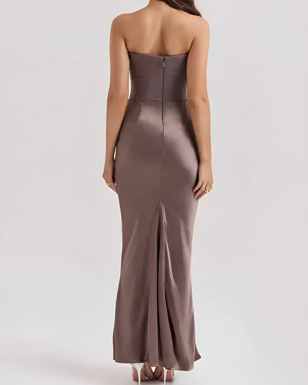Women's Draped Corset Bodice Strapless Maxi Dress