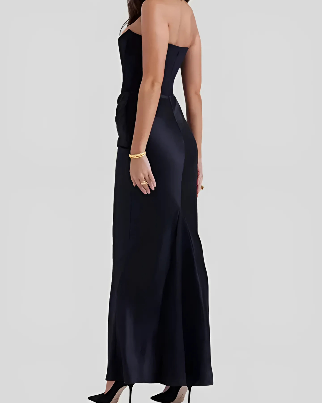 Women's Draped Corset Bodice Strapless Maxi Dress