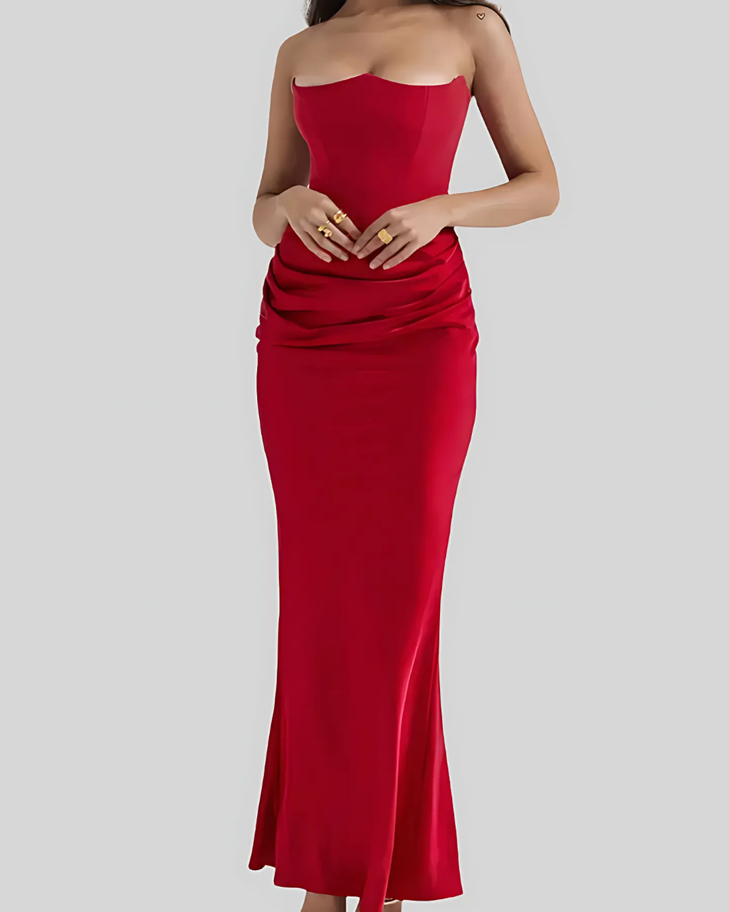 Women's Draped Corset Bodice Strapless Maxi Dress