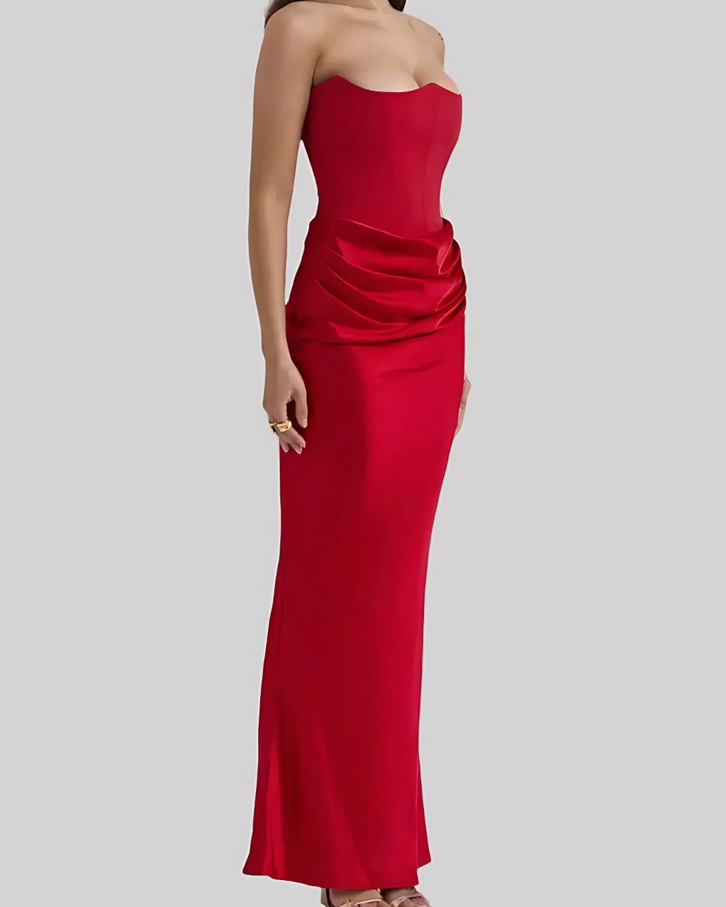 Women's Draped Corset Bodice Strapless Maxi Dress