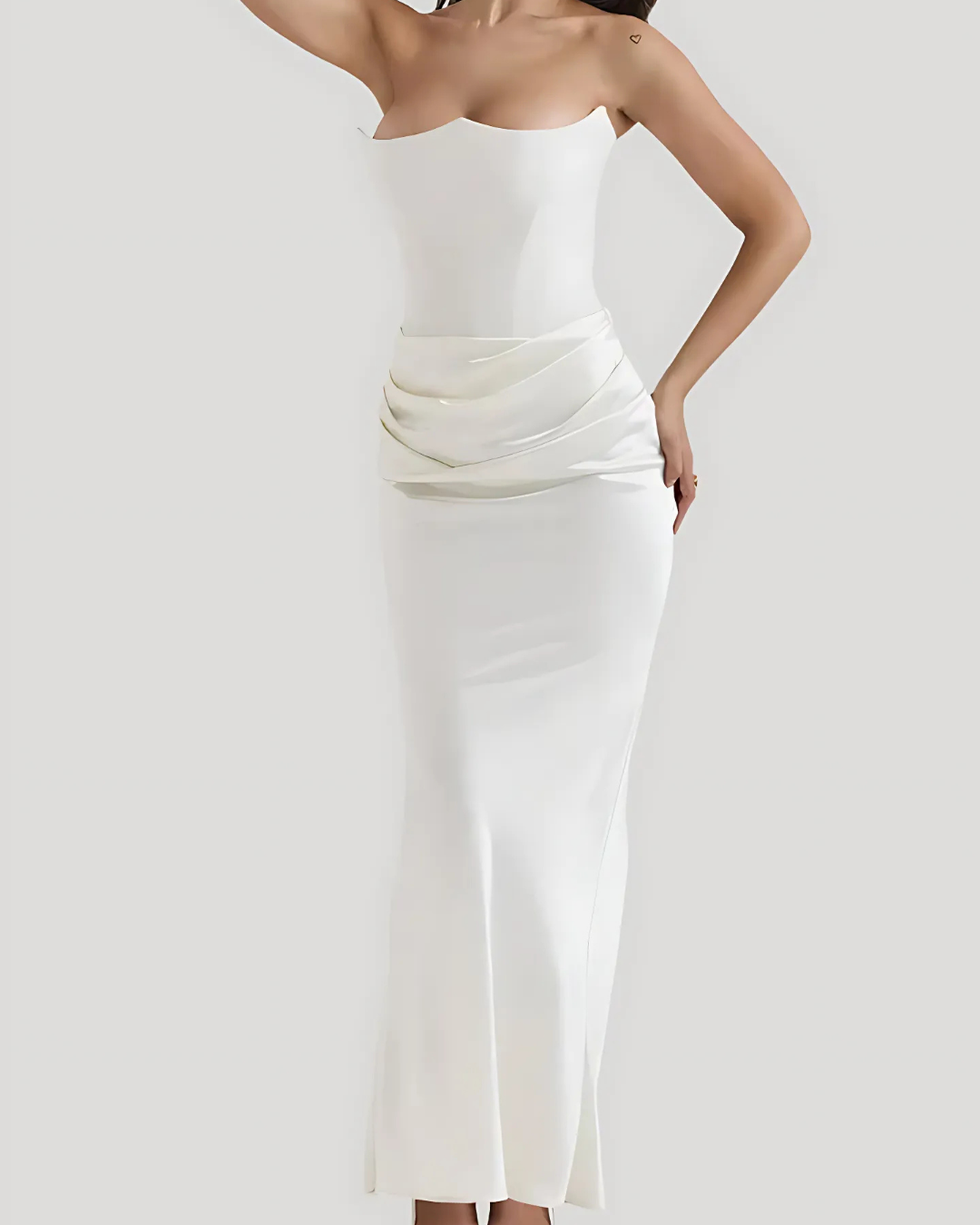 Women's Draped Corset Bodice Strapless Maxi Dress