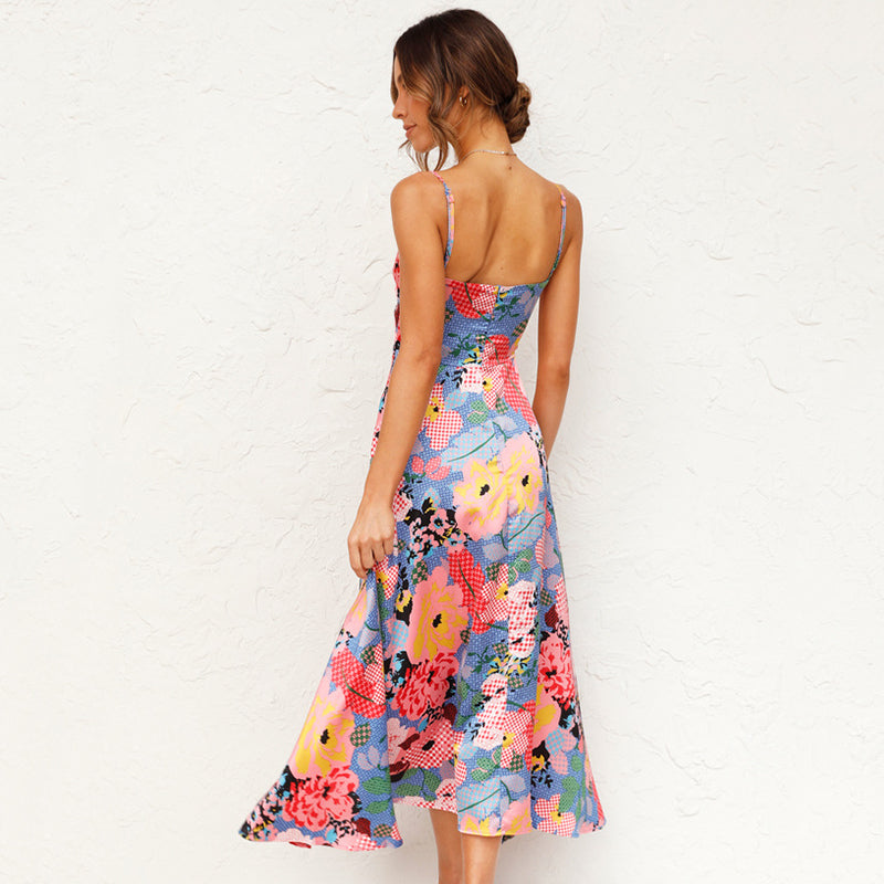 Women's Tie-Front Bow Floral Summer Maxi Dress