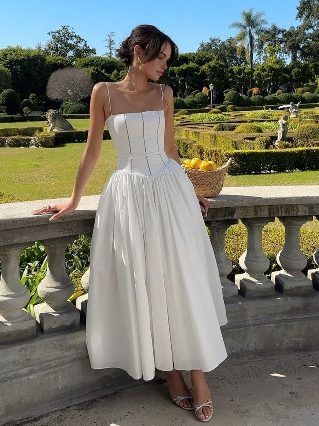 Women's Boned Bodice Full Skirt Corset Midi Dress