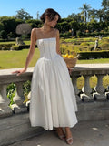 Women's Boned Bodice Full Skirt Corset Midi Dress