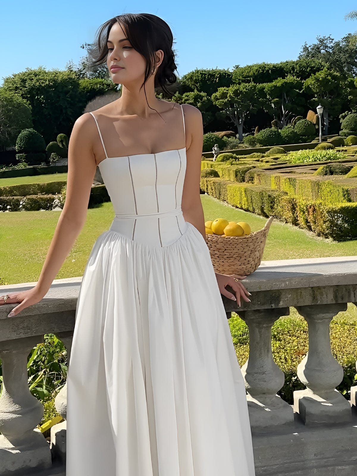 Women's Boned Bodice Full Skirt Corset Midi Dress