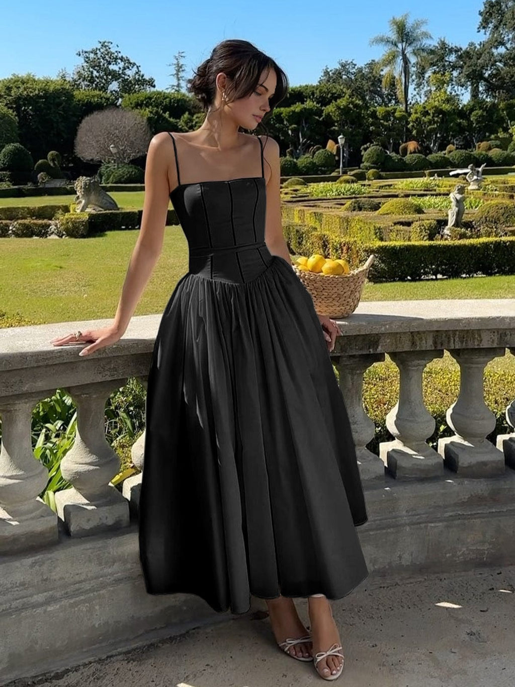 Women's Boned Bodice Full Skirt Corset Midi Dress