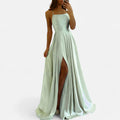 Women's A-Line Satin Formal Gown with Slit