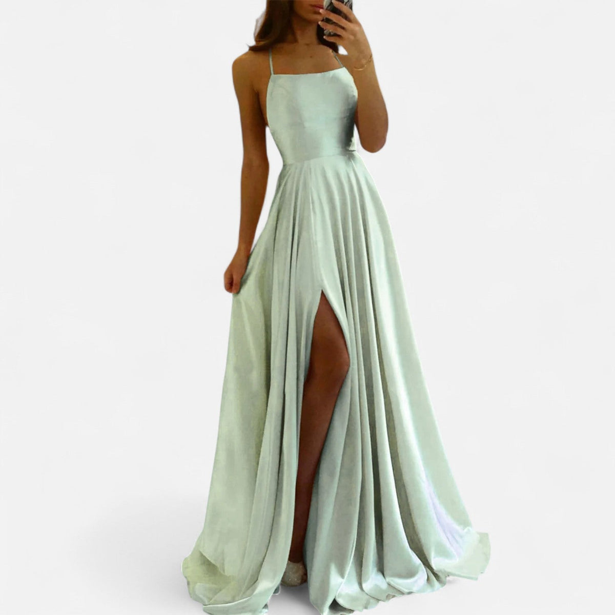 Women's A-Line Satin Formal Gown with Slit