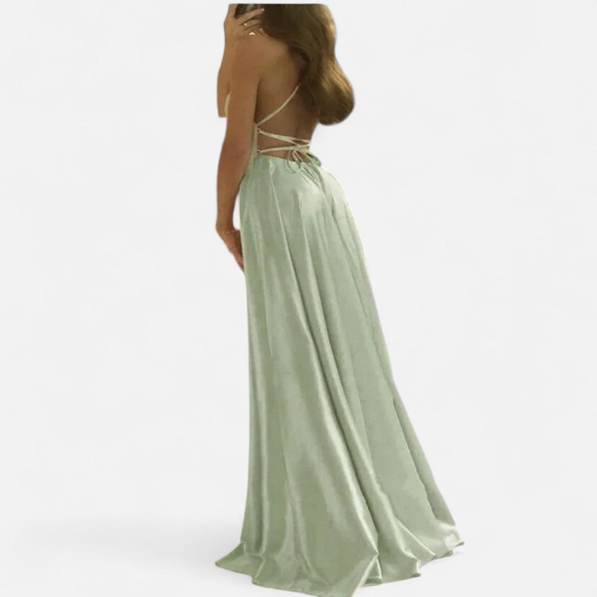 Women's A-Line Satin Formal Gown with Slit