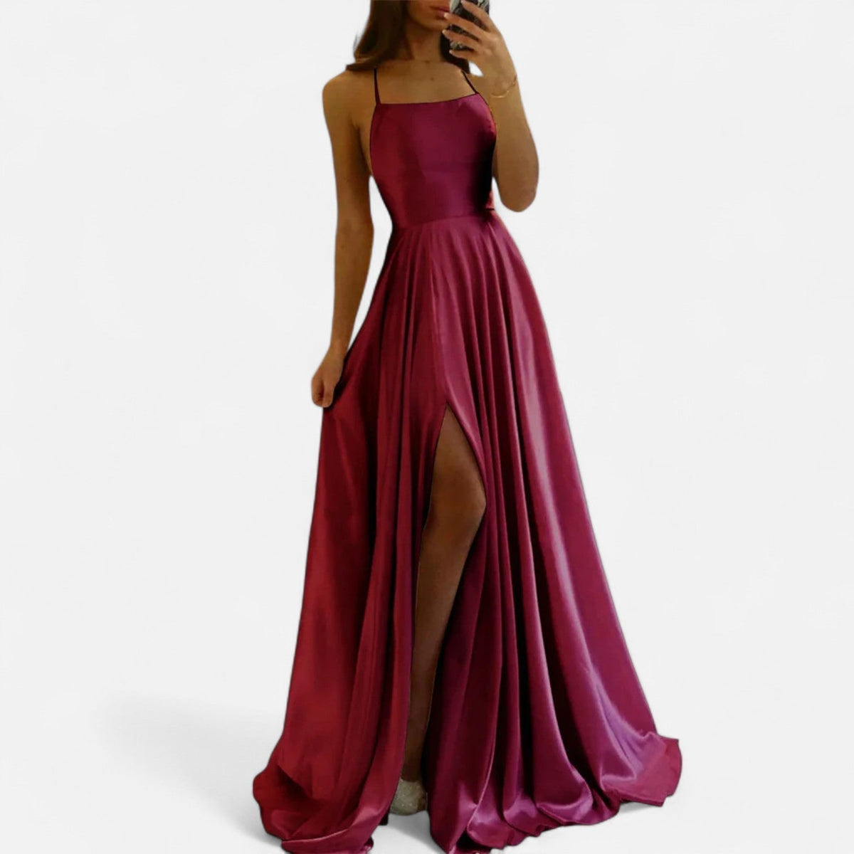 Women's A-Line Satin Formal Gown with Slit