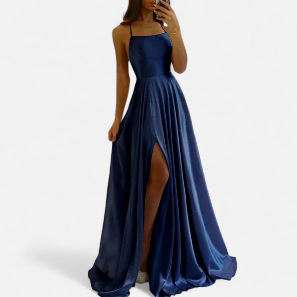 Women's A-Line Satin Formal Gown with Slit