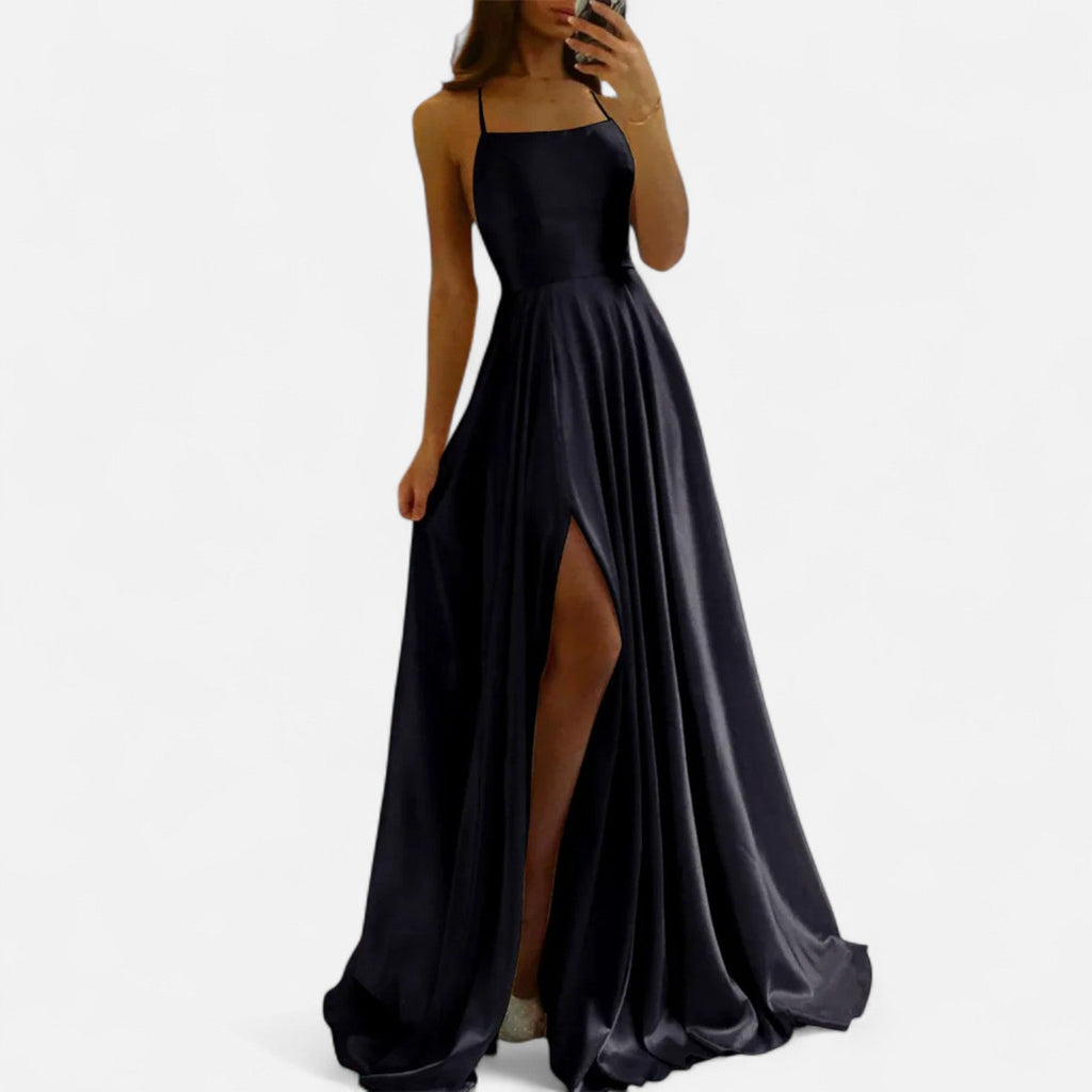 Women's A-Line Satin Formal Gown with Slit