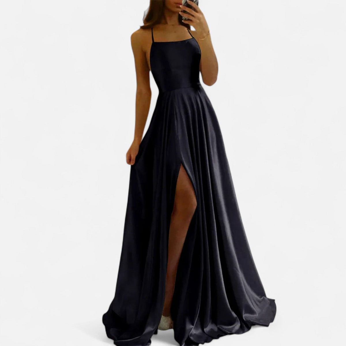 Women's A-Line Satin Formal Gown with Slit