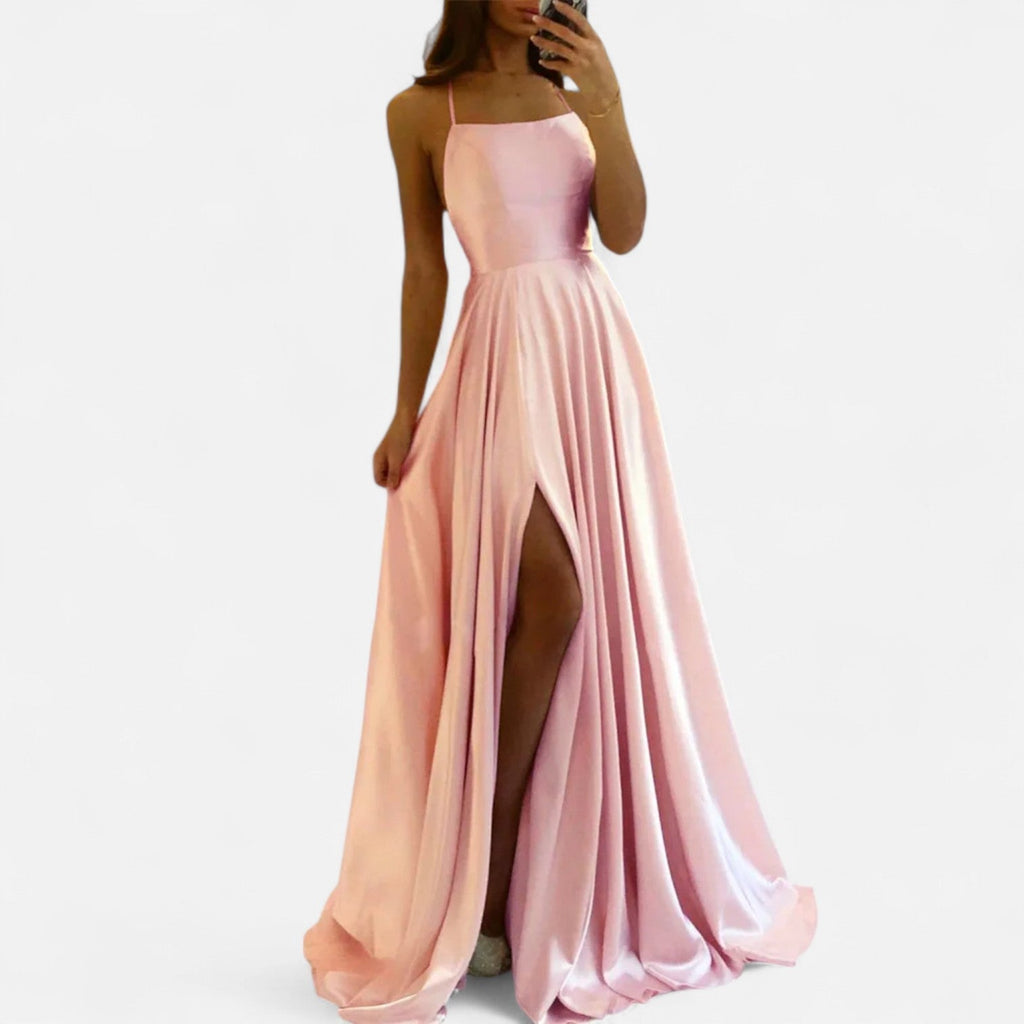 Women's A-Line Satin Formal Gown with Slit