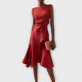 Women's Draped Asymmetric Hem Cocktail Midi Dress