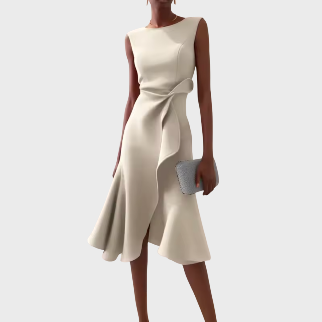 Women's Draped Asymmetric Hem Cocktail Midi Dress