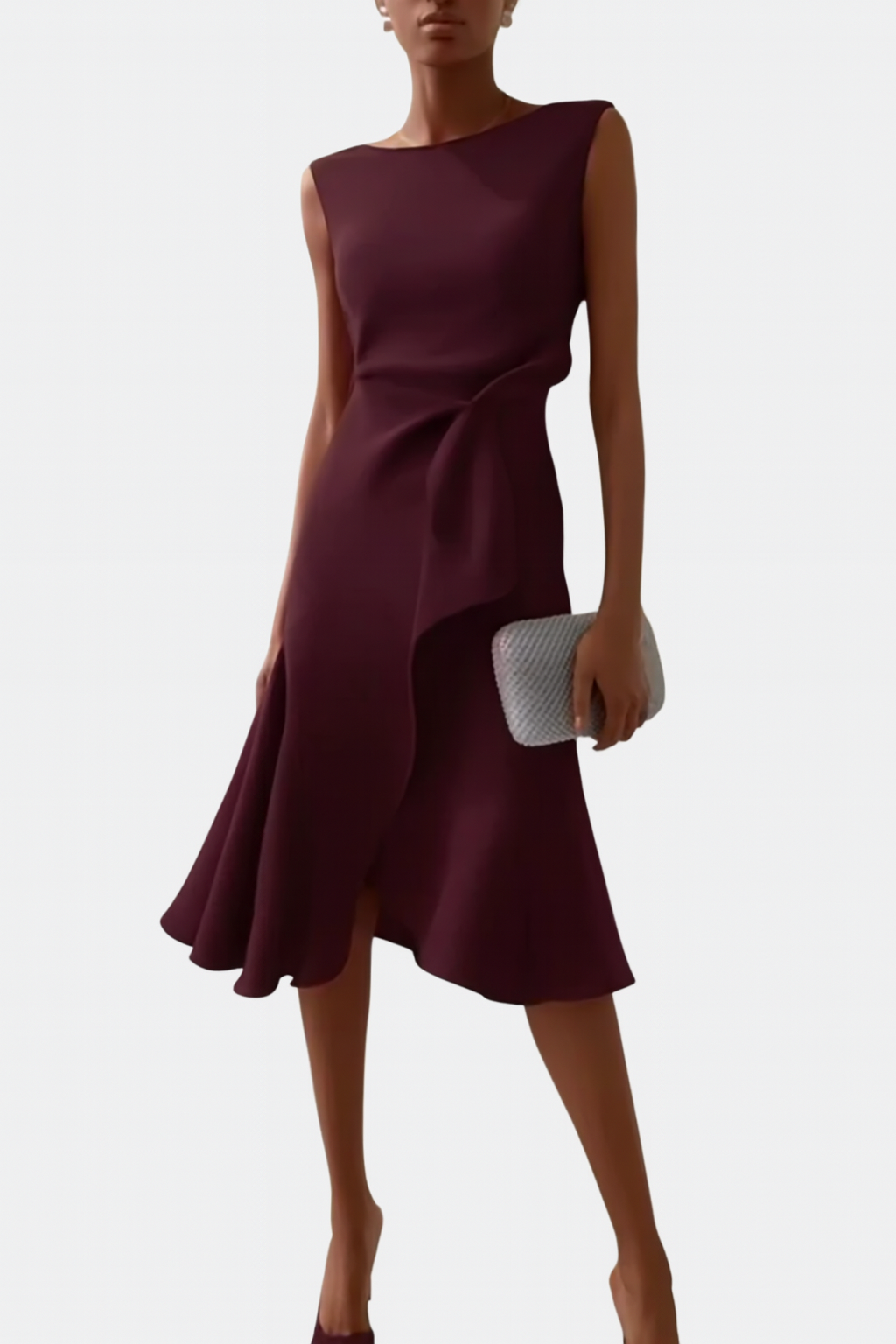 Women's Draped Asymmetric Hem Cocktail Midi Dress