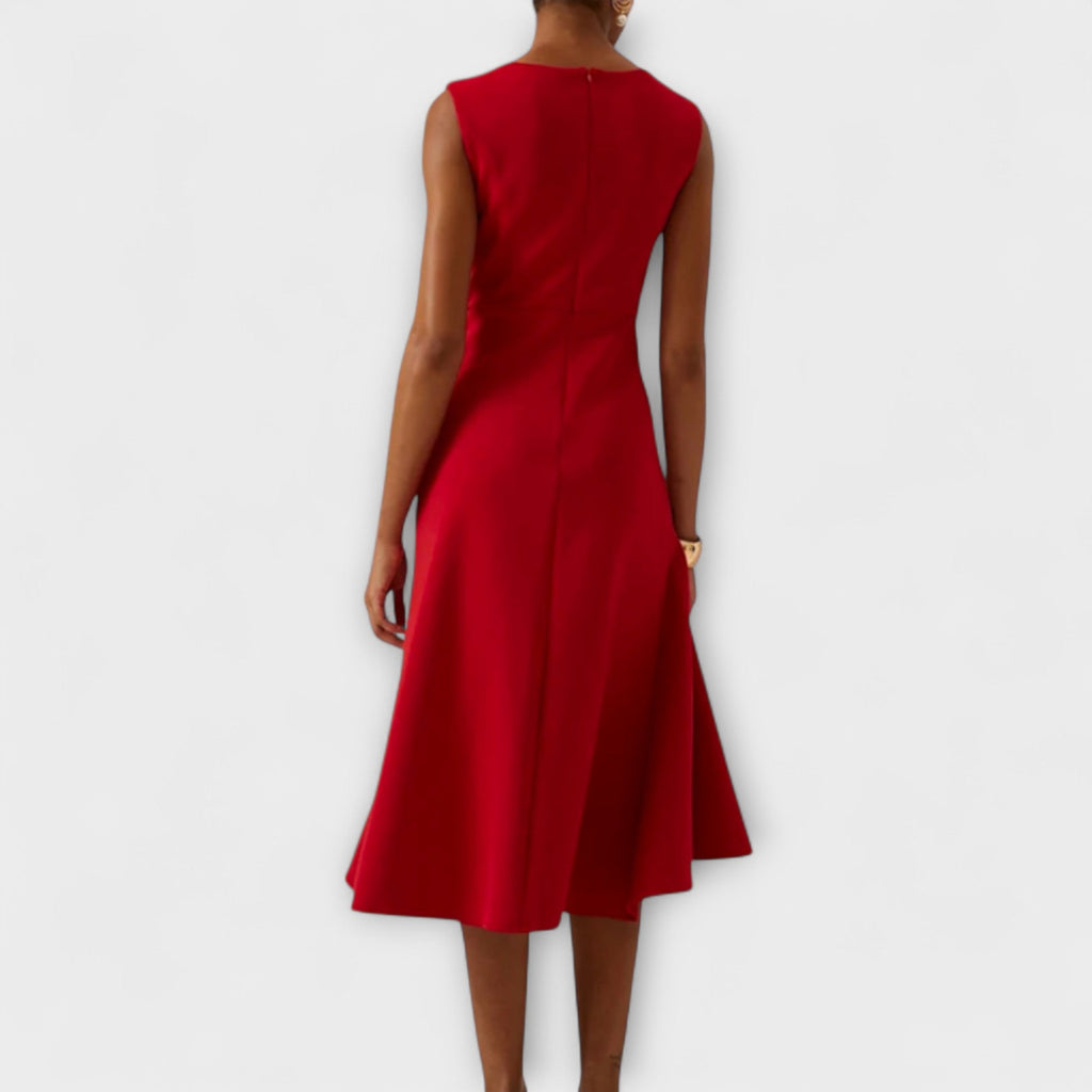 Women's Draped Asymmetric Hem Cocktail Midi Dress