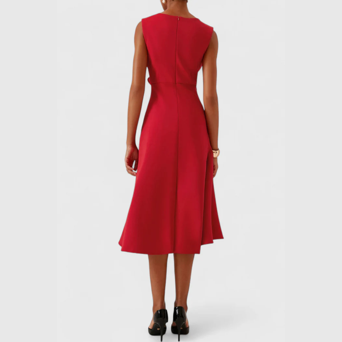 Women's Draped Asymmetric Hem Cocktail Midi Dress
